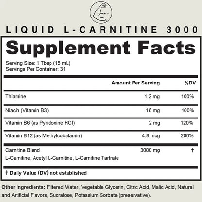 Solara™ L-Carnitine 3000mg Liquid Fast Absorbing Energy & Fat Metabolism Support