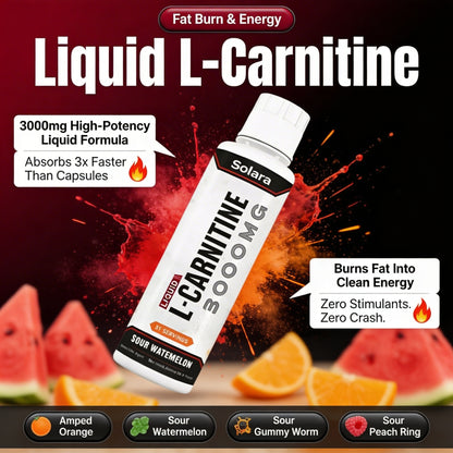 Solara™ L-Carnitine 3000mg Liquid Fast Absorbing Energy & Fat Metabolism Support